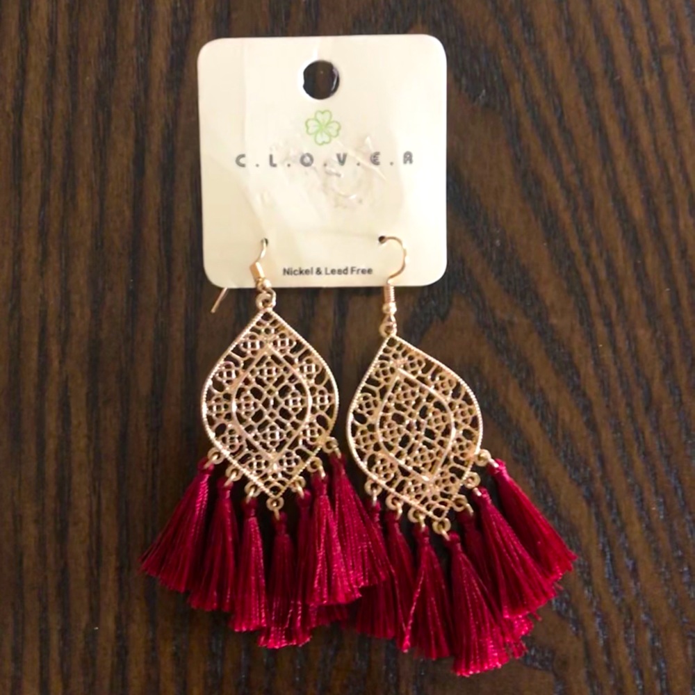 Clover Maroon and Gold Earrings